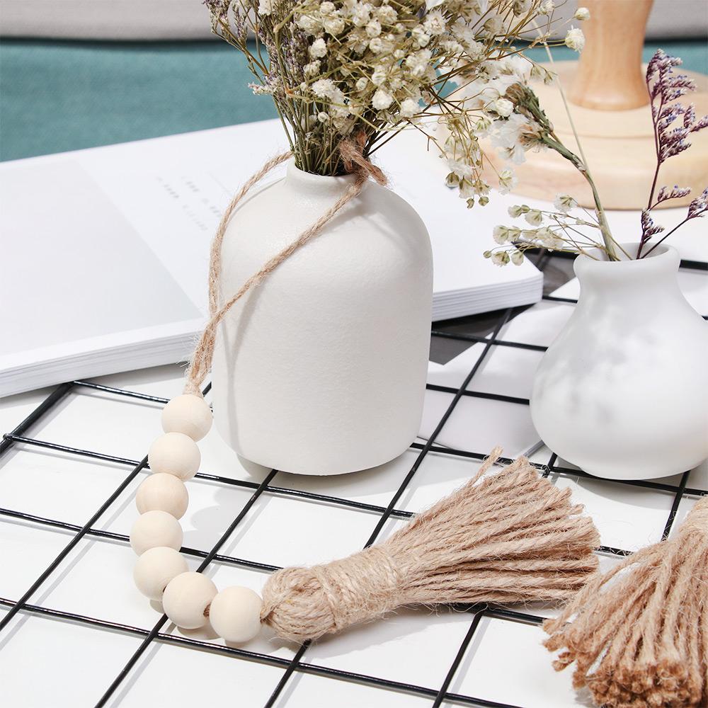 DIY Home Decor Ornament Farmhouse Wood Bead Garland With Jute Rustic Wall Hanging Tassels String