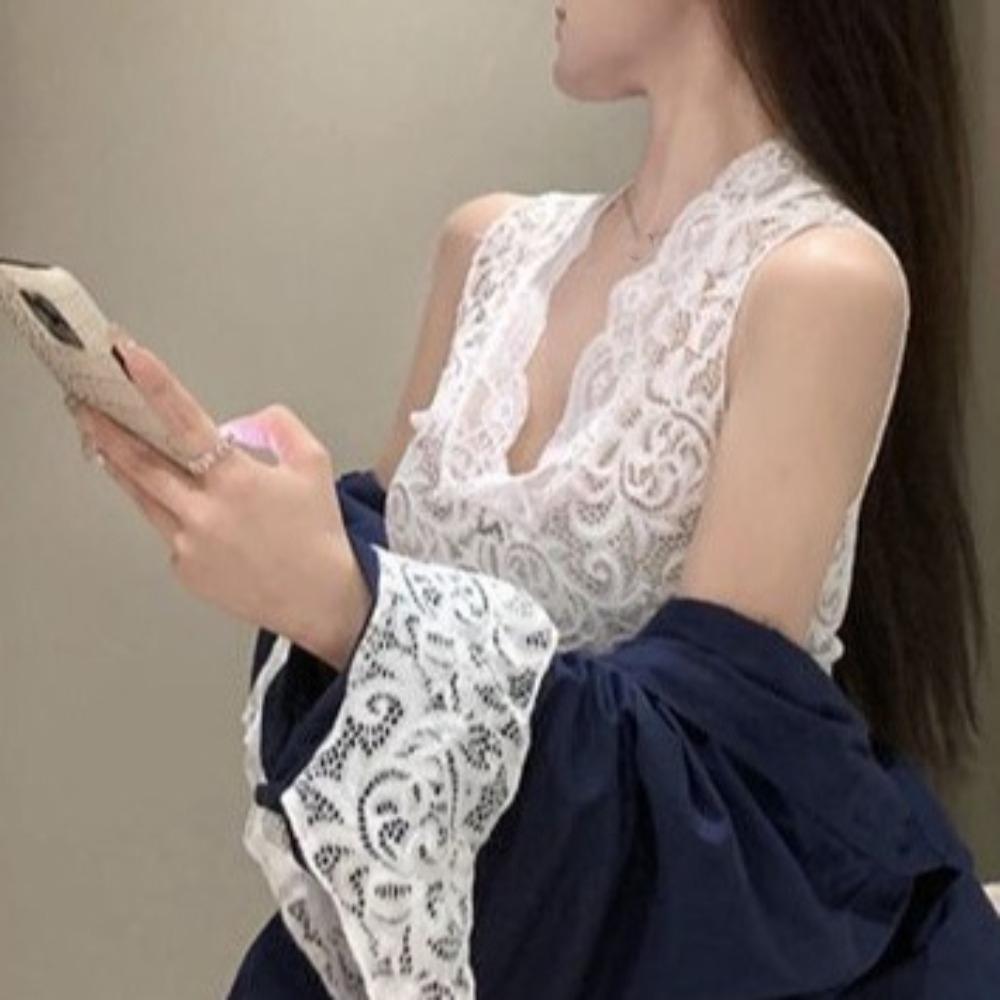 Прозрачный милый цветочный топ-топ без рукавов с кружевом, прозрачный кружевной жилет для женщин