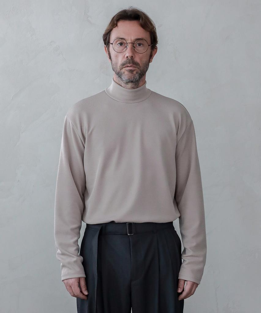 ESN Ribbed Half Turtleneck Knit T-Shirt Beige