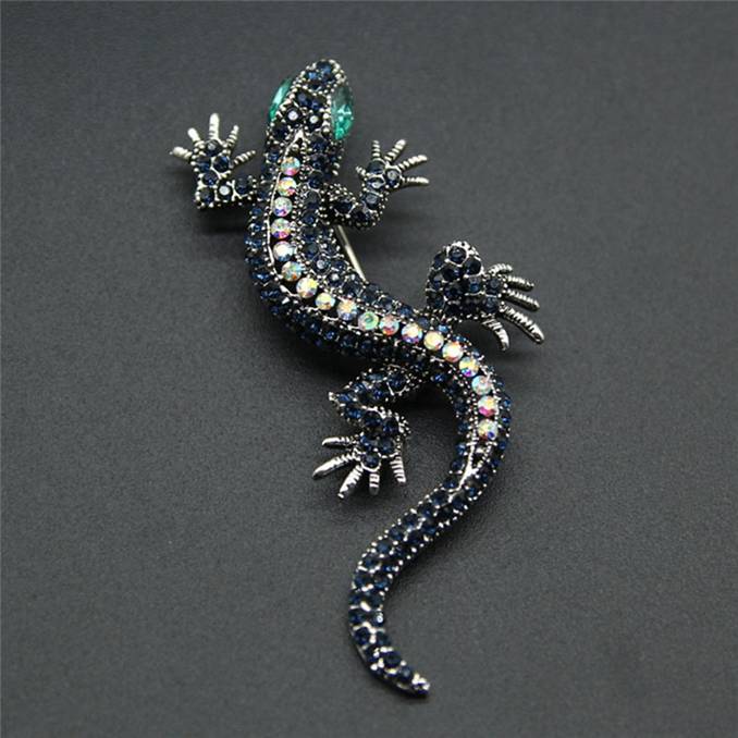 European and American Retro Personality Lizard Gecko Brooch Charm Animal Brooch Creative Rhinestone Gecko Brooch