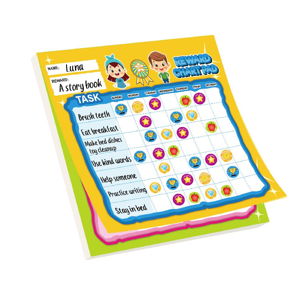 Magnetic Chore Chart for Kids - Cartoon Reward Sticker Chart with Tear-Off Pages, Behavior Star Chart for Toddlers, Kids Responsibility Chart