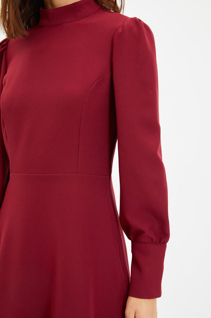 Women's Fashion New Dress Emerald Green A-Line High Collar Skirt Gathered Mini Woven Dress