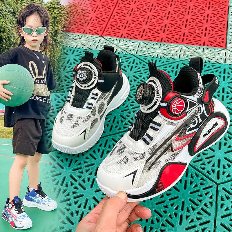 Boys' sports shoes 2025 new autumn breathable casual shoes girls rotating button running shoes children's basketball shoes