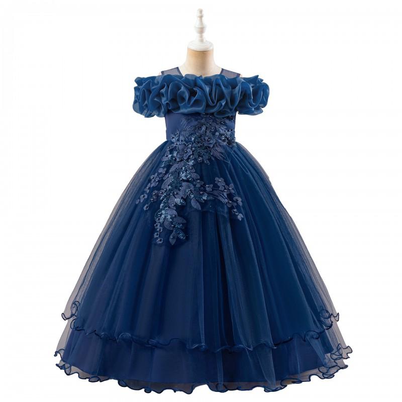 Girls Party Dress Sequin Flower One Shoulder Princess Gown Kids Formal Occasion Wear Weddings Pageants Stage