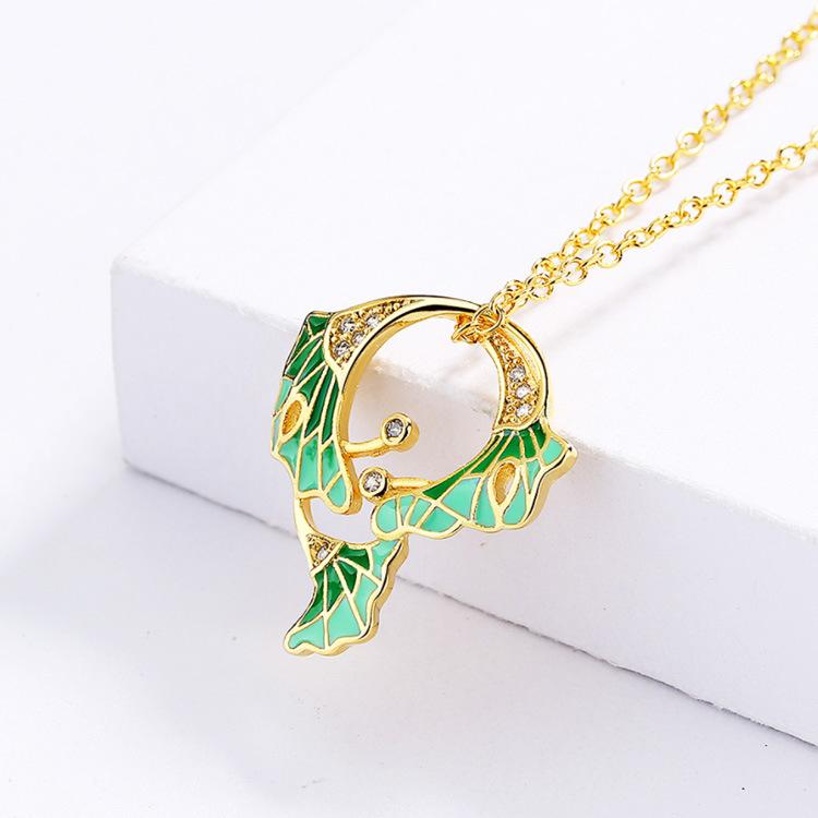Кулон с эмалью в виде листьев гинкго, женское ожерелье в виде листьев, зеленая рука, капающий клей