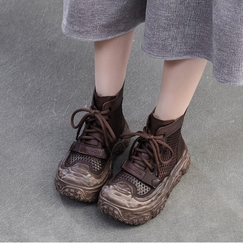 Johnature Дышащие сетчатые ретро-ботинки с вырезами, удобные и универсальные женские туфли на плоской платформе