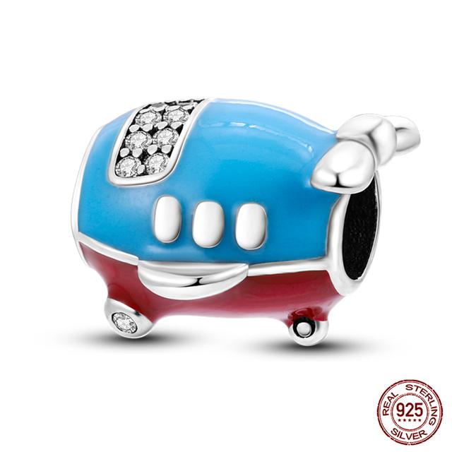 Подходит для модных оригинальных браслетов 925 пробы, серебро 925 пробы, серебро, синий, астронавт, самолет, подвески для путешествий, бусины, подвески для женщин, модные ювелирные изделия своими руками