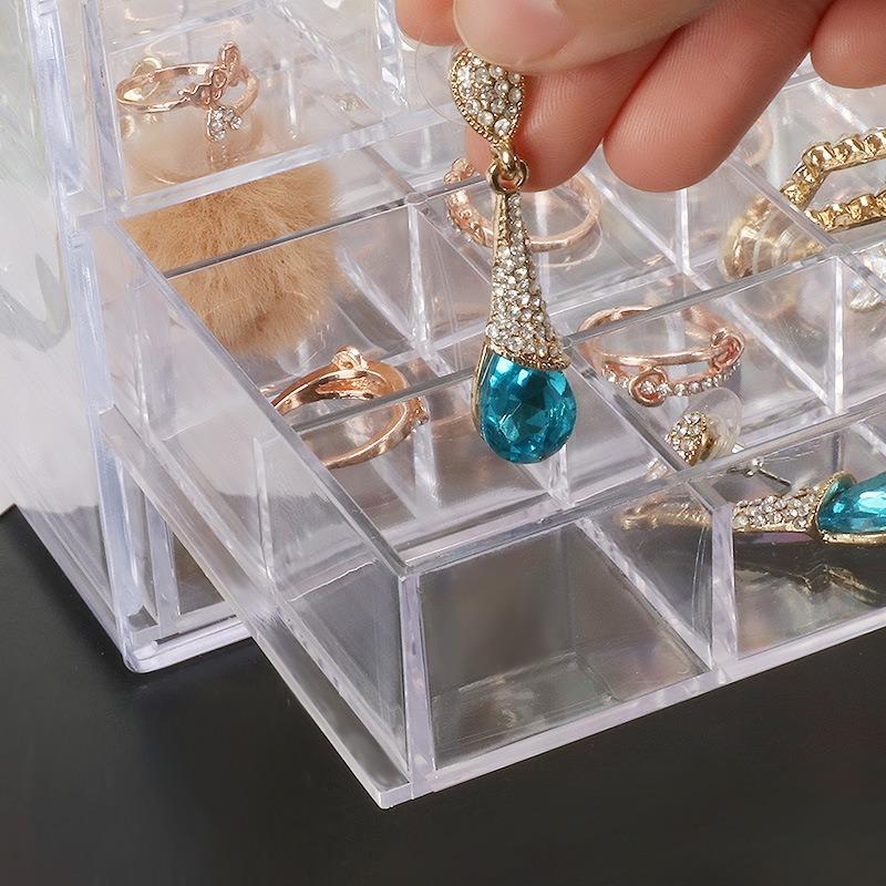 Trendy Large Capacity Transparent Jewelry Storage Box Women'S Multi-Layer Earrings Rings Necklace Box Home Drawer Style Jewelry Box Dustproof Drawer