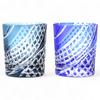 Mizukage Kiriko Pair of Glass Flowing Water Lattice Ink Blue Current Model J-kitchens Cups, 80xH90mm, 280cc, Pattern, & Blue, Bisho,