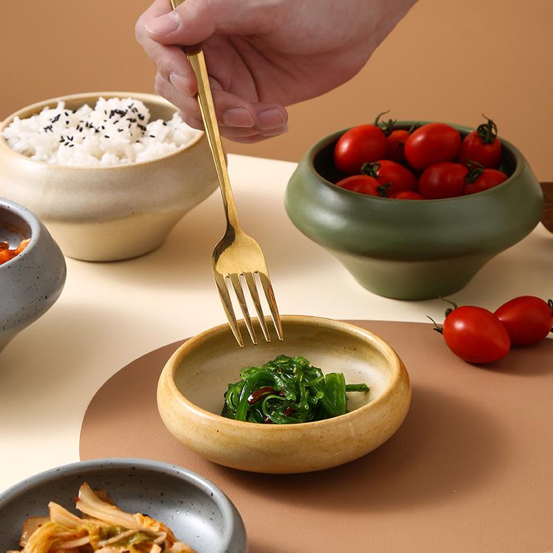 Japanese Vintage Stoneware Bowl Creative Tall Fruit Dishes Ceramic Rice Salad Dessert Bowl Kitchen Spice Plate Kitchen Tableware