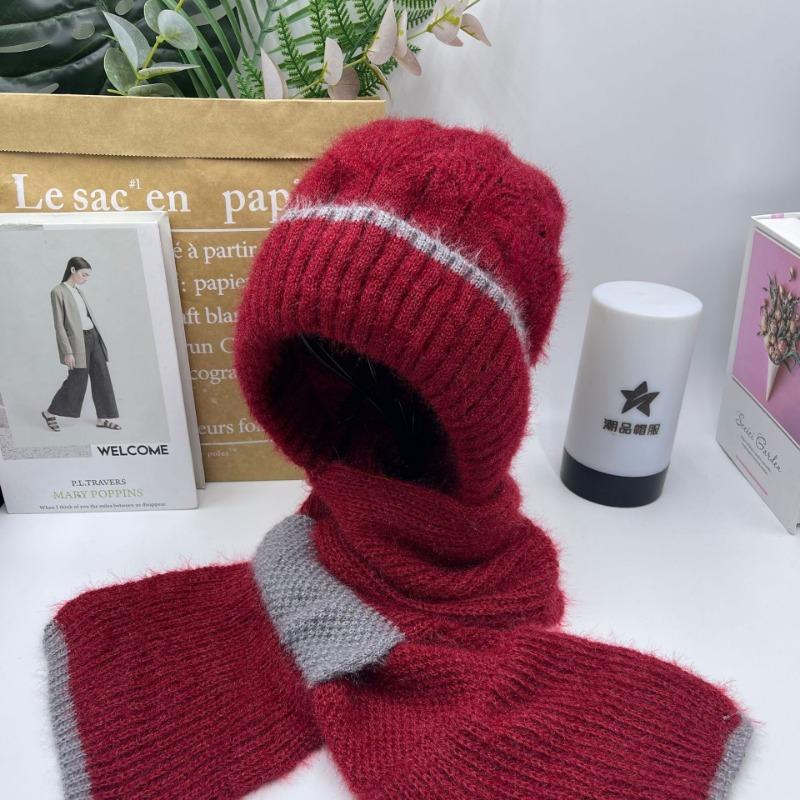 New Double-color Thermal Cap Versatile Velvet Scarf Integrated Snow Cap Plush Wool Cap Buckle Ear Protector Knitted Cap
