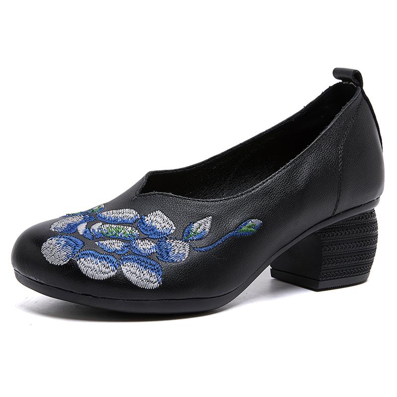 Fashion GKTINOO 2025 Spring Flower Genuine Cow Leather Shoes Women Shoes Elegant Fashion Shoes Woman Retro Handmade Shoes High Heels