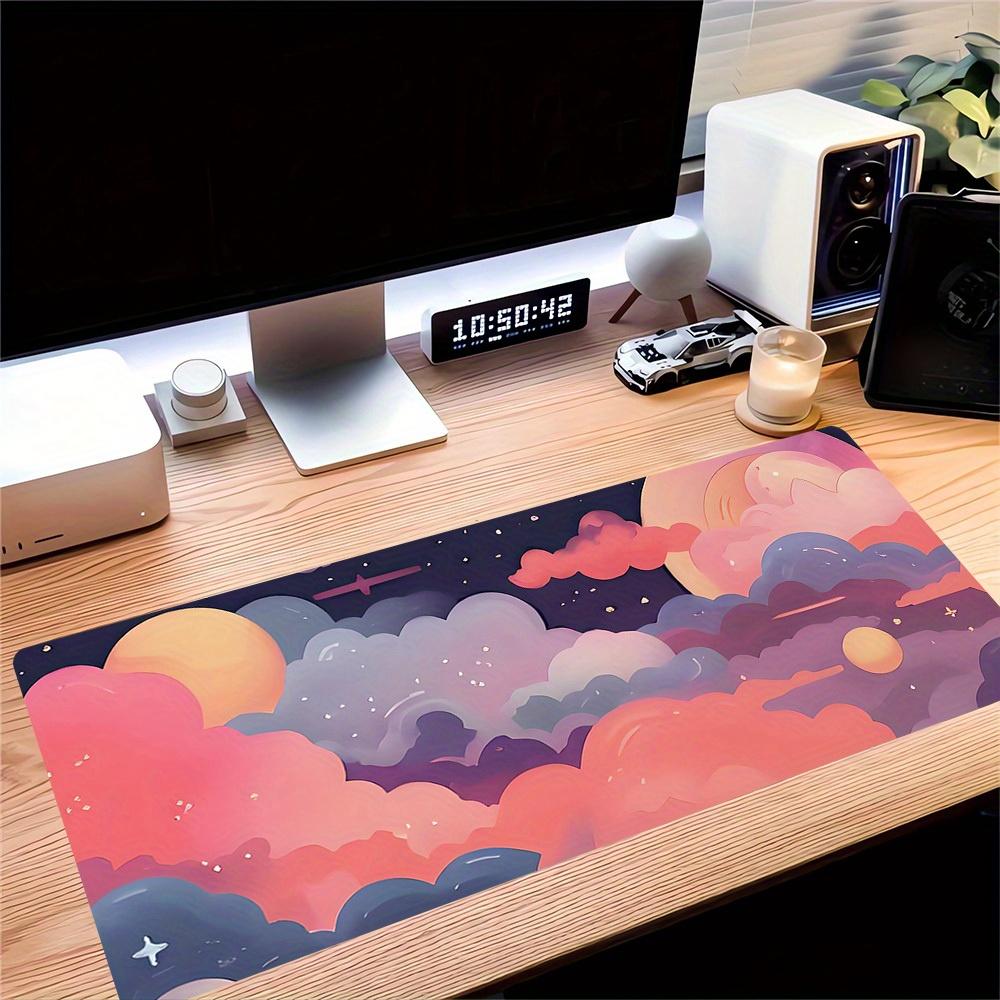 Large Multi-Size Non-Slip Rubber Base Red cartoon cute clouds Mouse Pad, Stitched Edges Keyboard Desk Mat for School, Office, Home, Gift for