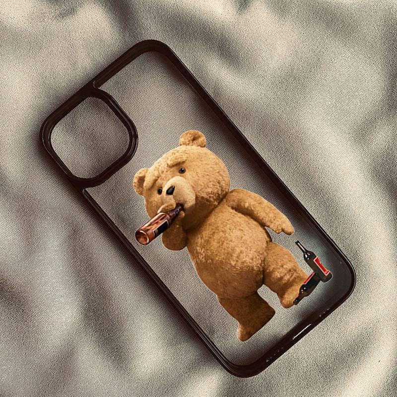 Cartoon Teddy Bear Couple Phone Case For iPhone 14 Pro MAX 15 11 13 12 XS X SE20 XR 7 8Plus Shockproof Bumper Clear Cover Fundas