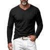 Men's V Neck Vertical Ribbed Long Sleeve T‑Shirt Elastic Slim Fit Basic Knit Tee Casual Daily Wear Male Pullover Tops