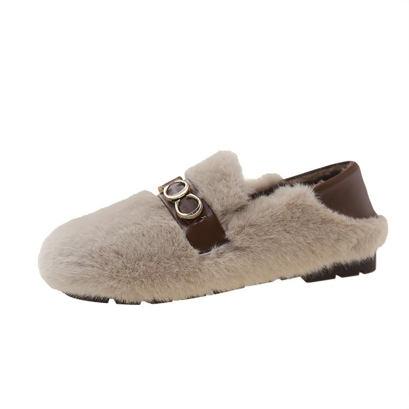 Fashion Women's Flat Cotton Shoes Winter New Round Head Deep Mouth Soft Sole Anti-slip Wear-resistant Plush Low-top Shoes