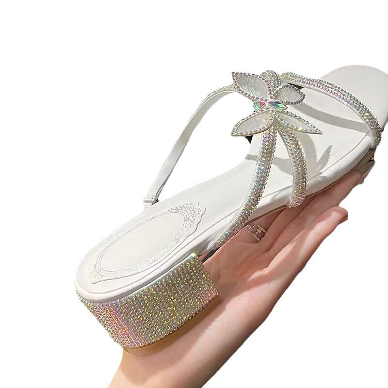 Красивые классные тапочки Fairy Wind, верхняя одежда, лето 2025, новые модные туфли на высоком каблуке со стразами и бантом, с юбкой