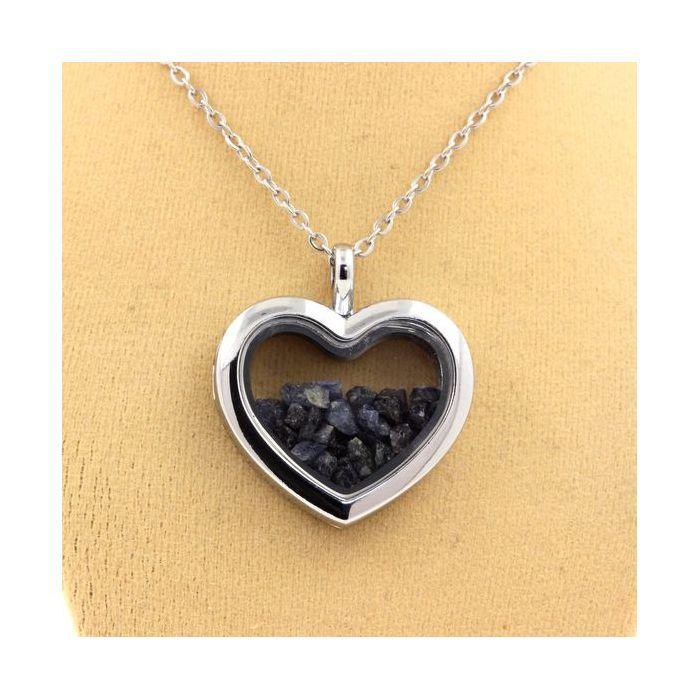 Pierres et Minéraux. Collier Saphir brut. Modèle coeur.