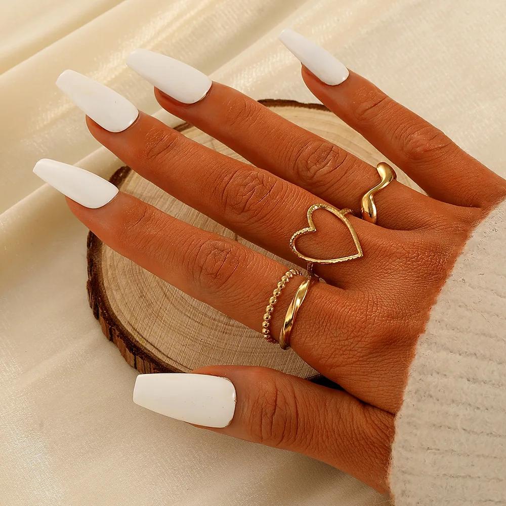 New Unique Design Liquid State Lava Flower Open Mouth Rings for Wonen Baroque Pearl Combination Ring Six-Piece Rings Set Jewelry
