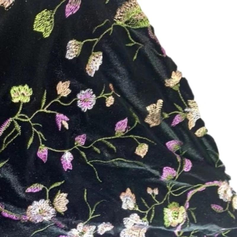 50см/100см*130см Бархатные жаккардовые ткани с вышивкой и цветочным узором черного цвета для шитья платья ципао