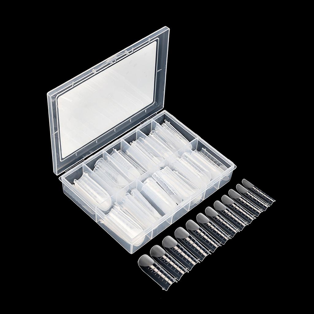 120PCS Clear Full Cover Dual Nail System Form UV Gel Acrylic Nail Art Mold Artificial Nail Tips with Scale for Extension