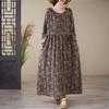 2025 Women Plus Size Spring Summer Long Dress Vintage Dress Floral Loose Style Linen Lady Maxi Dress