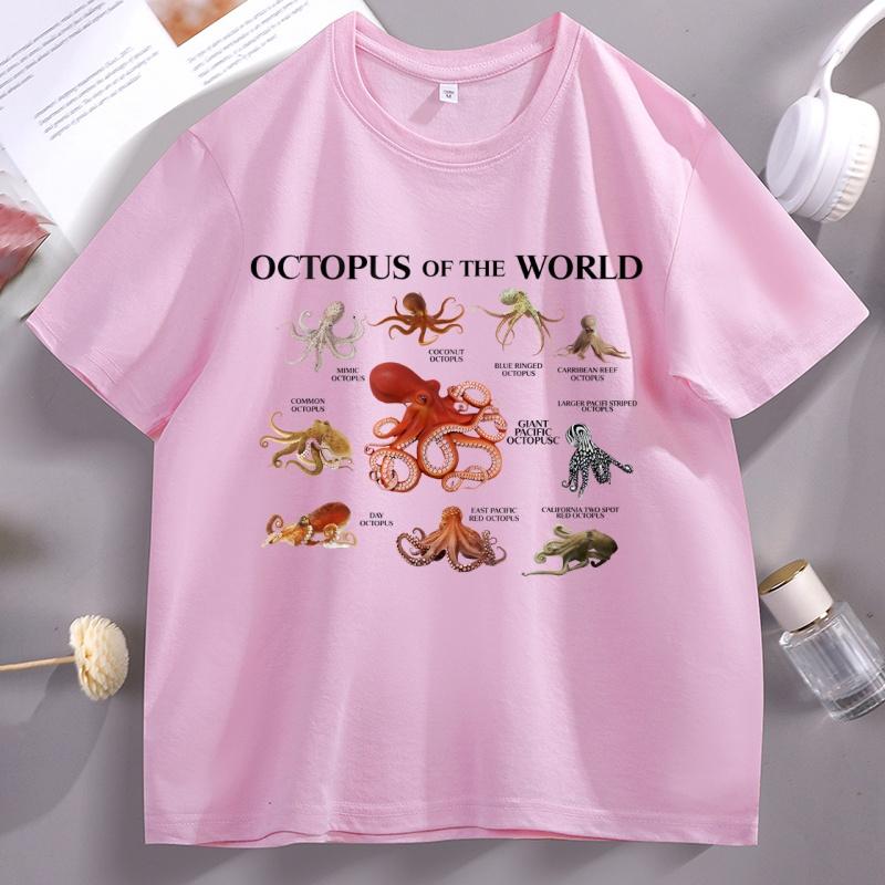 Types of Octopus TShirt Unisex Women Ocean Graphic Tee Short Sleeve Casual Breathable Round Neck Tshirt Streetwear Unisexs Clothing