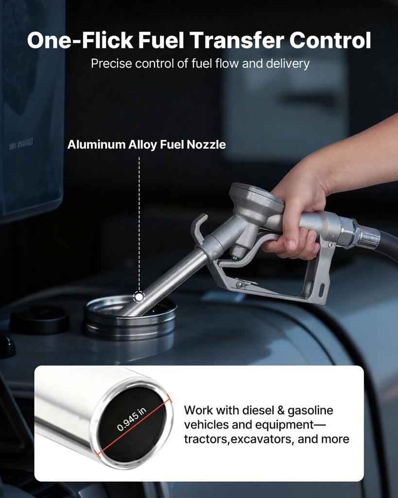Fuel Transfer Pump, 12V DC 57 L/min, Cast Iron Diesel Transfer Pump Kit, with Manual Nozzle, Discharge Hose, Overheat Protection, Power Cable,
