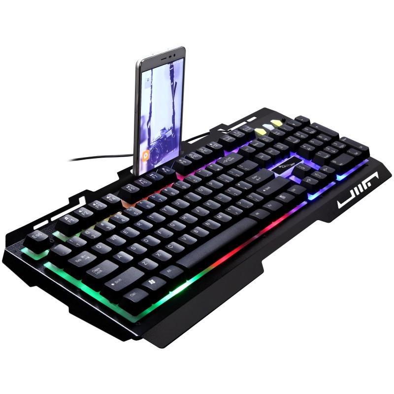 Wired Keyboard Robotic Feel Metal Luminous Backlight Mobile Phone Stand Holder Gaming