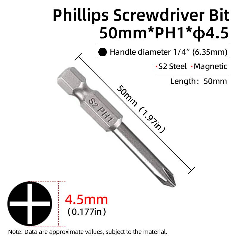 1PC Phillips Screwdriver Bits Cross Head Magnetic Screwdrivers PH00 PH1 PH2 S2 Alloy Steel Hex Shank Hand Tools 50/75/100/150mm