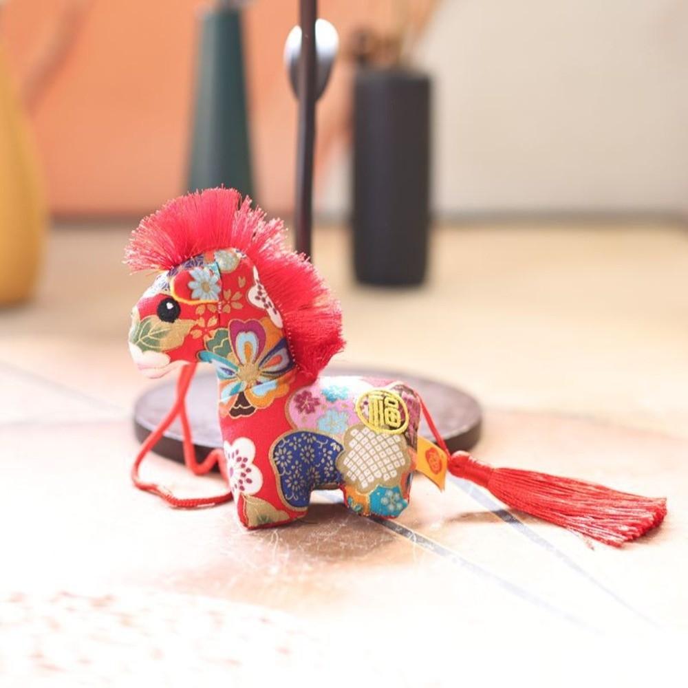 Funny Cute Chinese Zodiac Horse Polyester Horse Year Mascot Keychain Cartoon Blessing Lucky Horse Pendant New Year Gifts