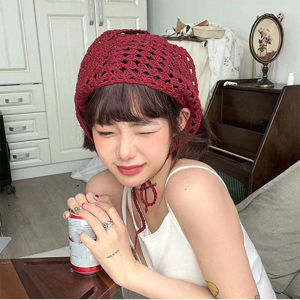 Пасторальный стиль Вязаный крючком треугольный платок на голову Многоцветный треугольный тюрбан Шарф Повязка для волос Женщины Девушки