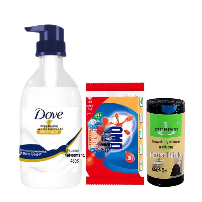 Dove Body Wash, Omo Laundry Soap & Trash Bag Bundle