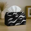 1pc Contemporary Abstract Monochrome Tissue Holder - Wave Design in Black And White, Sturdy Napkin Organizer for Vehicle, Kitchen, Dining, Home Decora