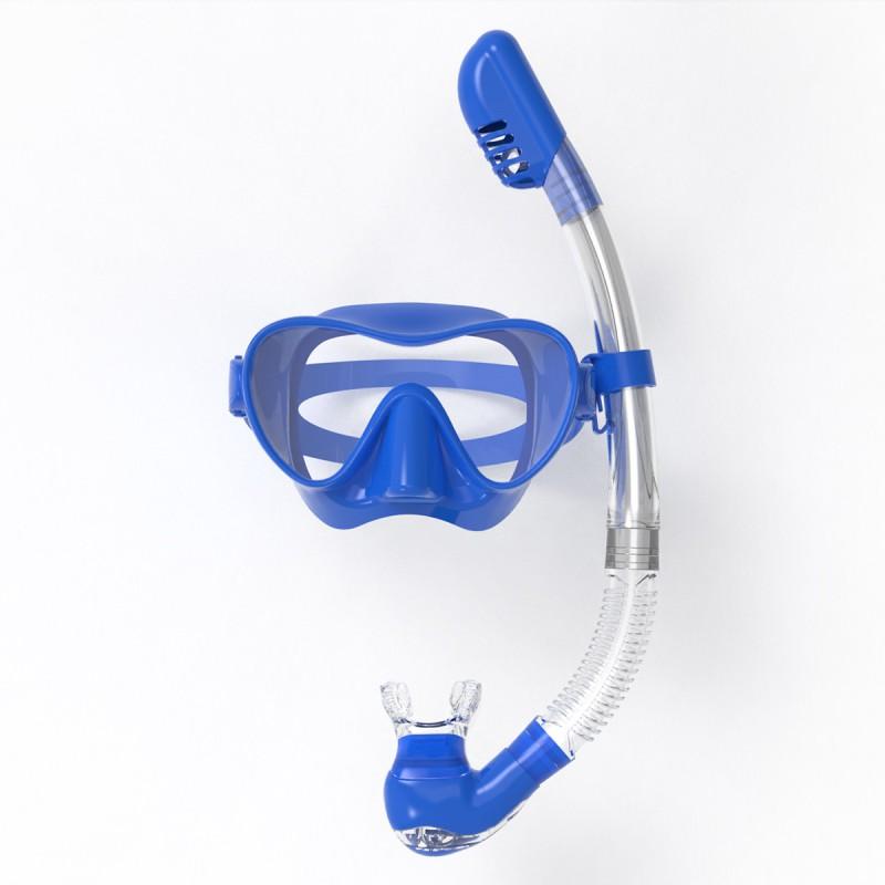 Snorkel Set Adults Anti-Fog Swim Goggles With Dry Top Breathing Tube Silicone Diving Mask Water Sports Blue Black