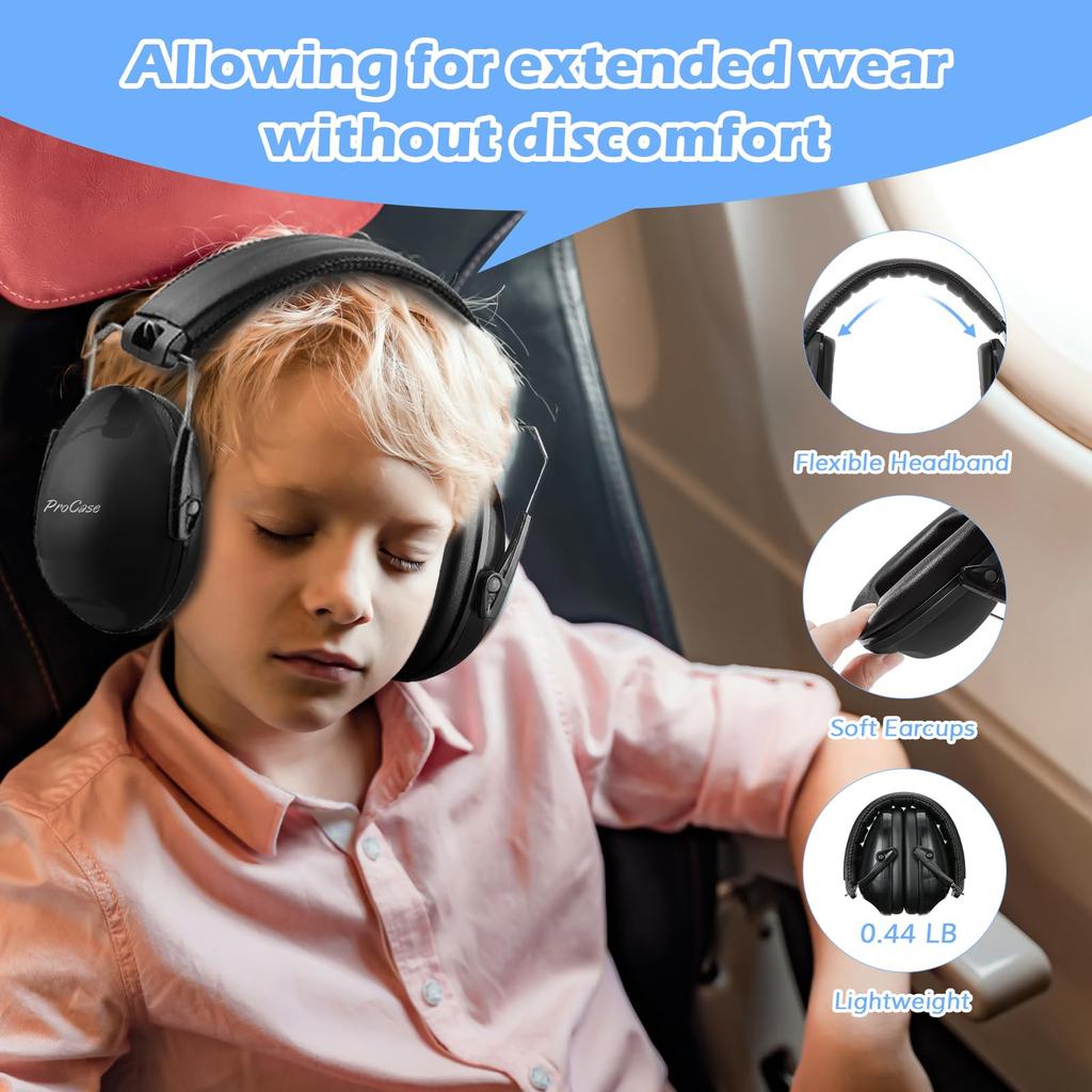 ProCase Safety for Adjustable Ear Hearing Protection Noise NRR 21dB Kids/Adult Noise-Blocking Earmuffs, Sound-Isolating Hyperacusis, Headband, Covers,