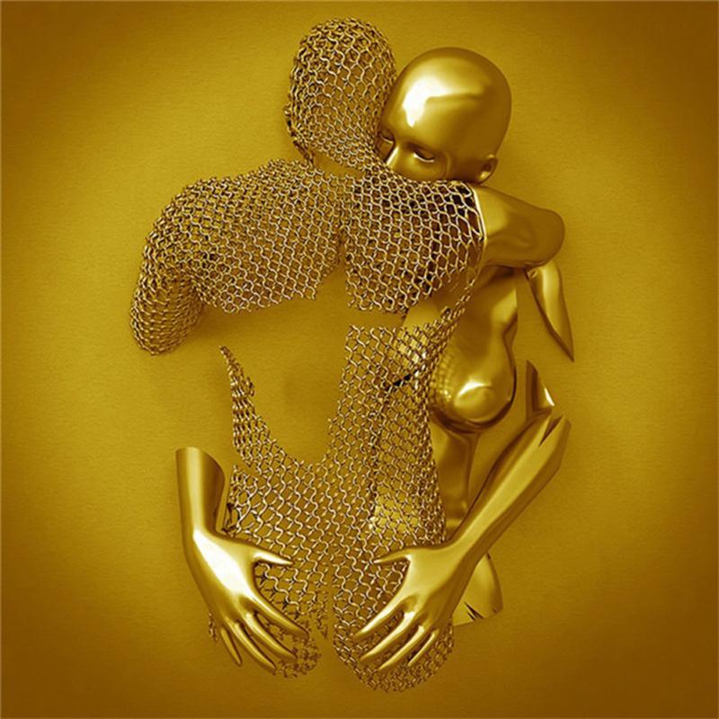 3D Настенное Искусство Холст Картина Абстрактная Металлическая Фигура Статуя Объятия Художественный Постер Современный Стиль Офис