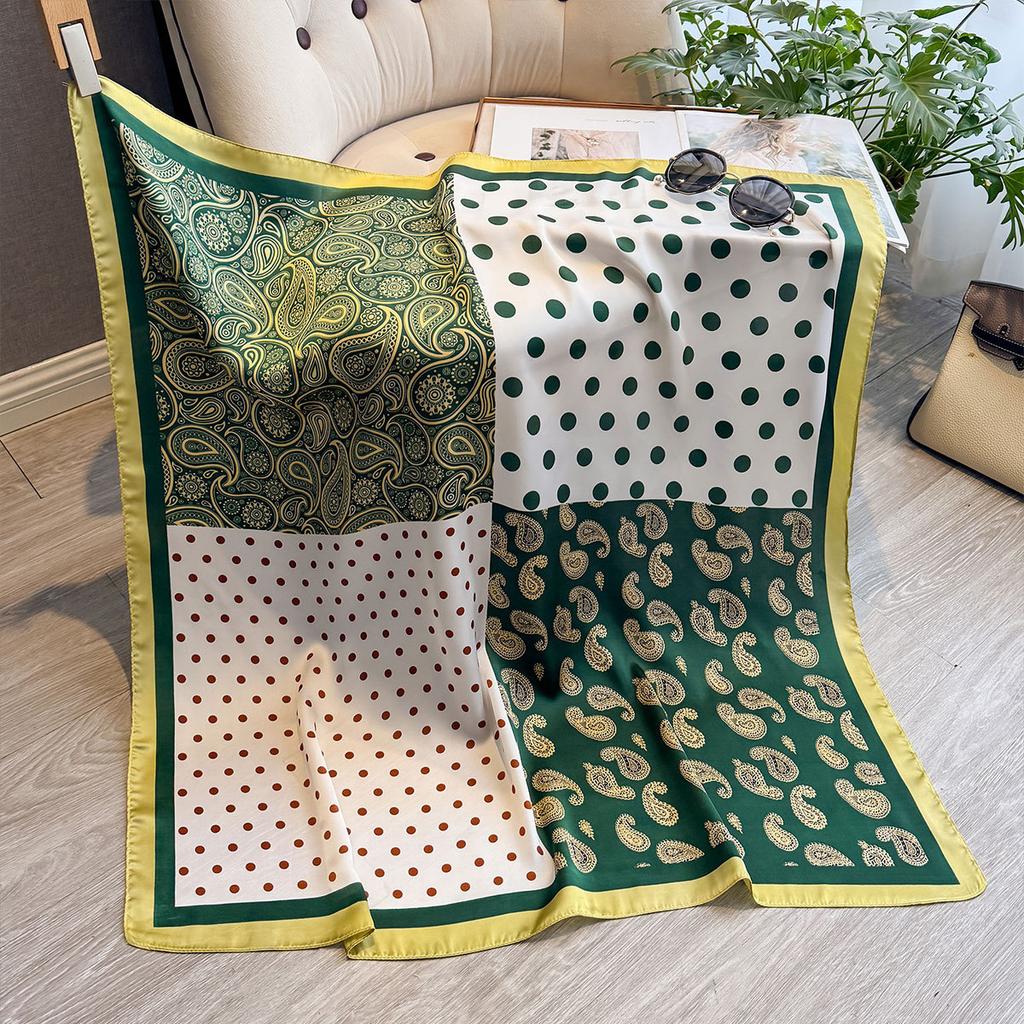 90 Silk Scarf Square Scarf High Sense, Korean Fashion Versatile Professional Simulation Silk Small Scarf Retro Printed Silk Scarf Women