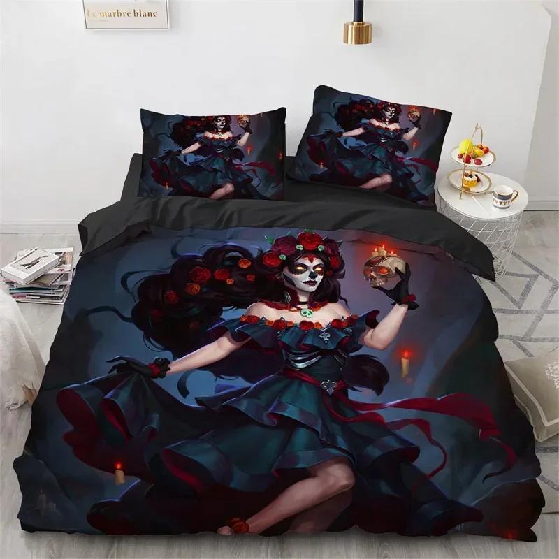 3D Print Skull Vintage Sugar Skull Girl Comfortable Duvet Cover Pillowcase Bedding Set Children Bedroom Decoration Home Textile