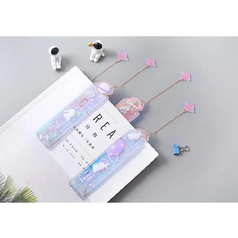 12CM Cute Oil Ruler Quicksand Bookmark Measuring Straight Rulers Pendant Bookmarks Gift Stationery Drafting Supplies