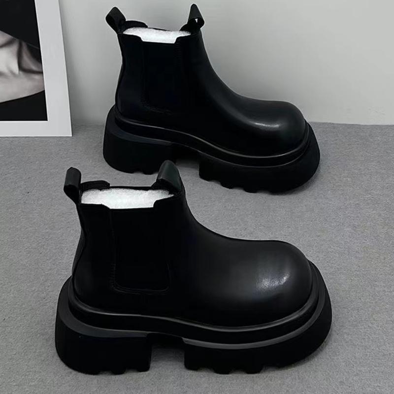 Кожаные женские зимние ботильоны на платформе и среднем каблуке, дизайнерские массивные мотоциклетные ботинки 2024 года, трендовая зимняя мода, Botas Mujer
