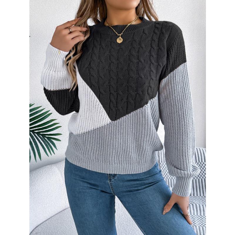 Autumn and Winter Women's Casual Flat Knit Crash Twist Knit Long Sleeve Pullover Sweater