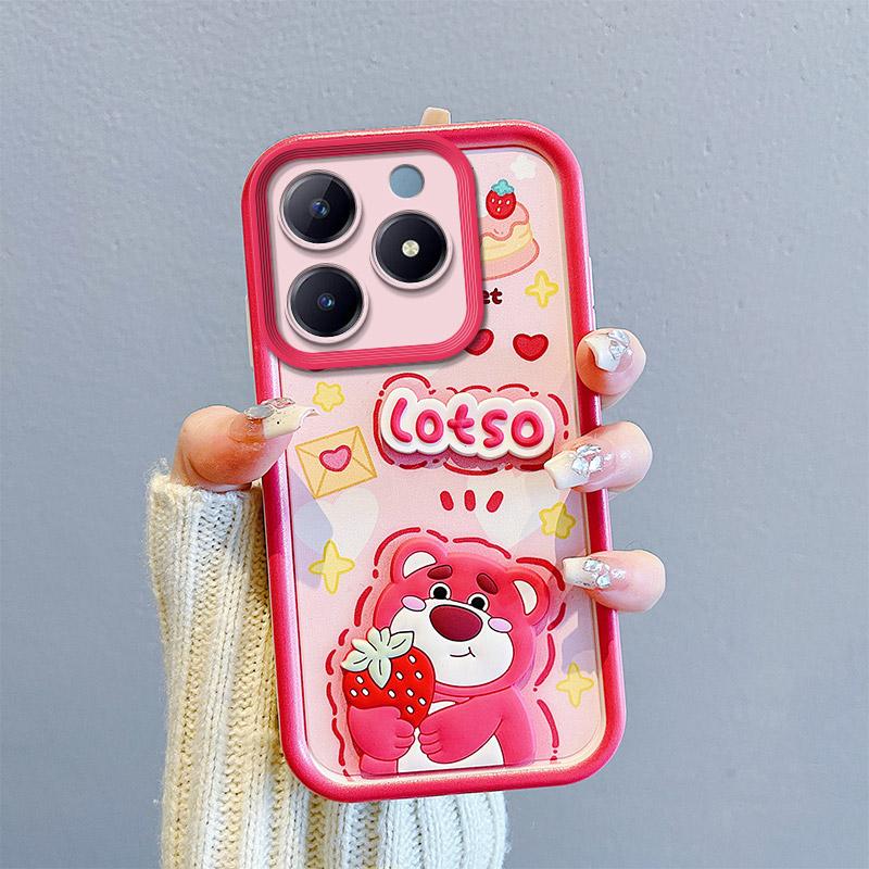 KEYSION Противоударный чехол для Realme C63 C61 с ремешком, мягкий силиконовый милый 3D-чехол для телефона с мультяшной куклой для OPPO Reamle C55 C53 C51