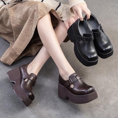 Туфли женские из натуральной кожи с квадратным носком, простые, на толстой подошве, повседневные, удобные, на платформе