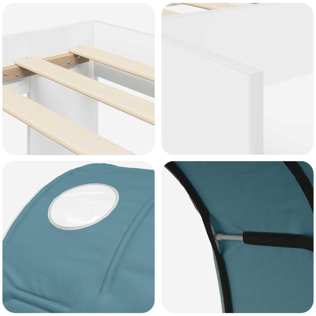 Bed Frame with Tunnel 3 pcs White and Light Blue Particleboard