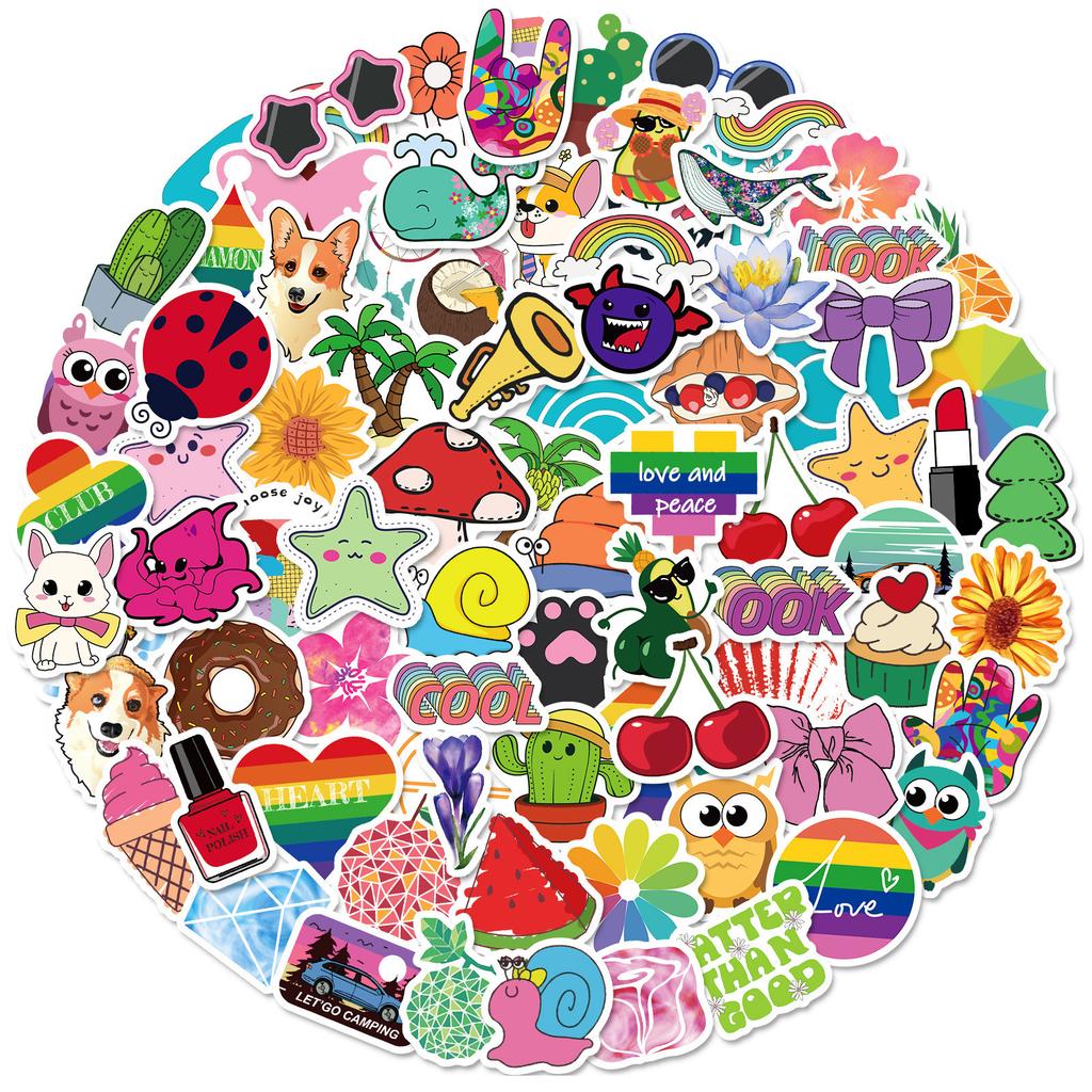 100 Small Size 4cm Love Small Fresh Cute Cartoon Stickers Children's Graffiti Water Cup Stickers