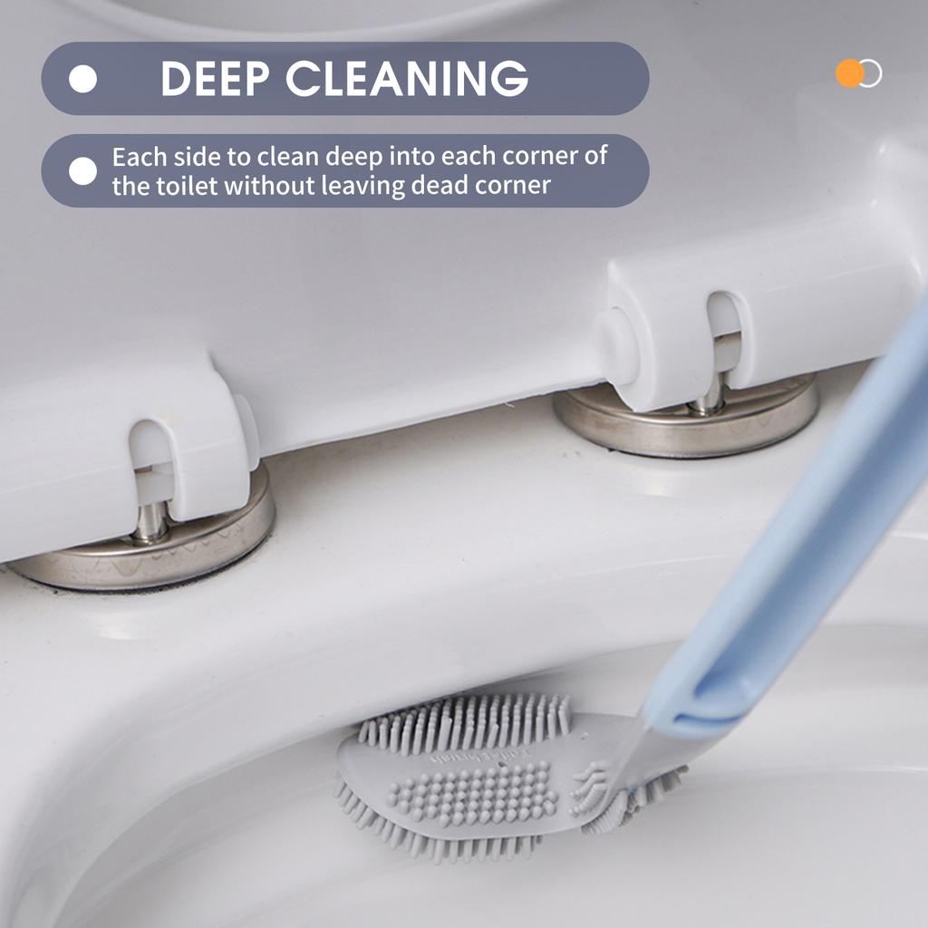 Toilet Brush and Holder Wall-mounted TPR Bristles Toilet Brush Cleaner No-drilling Bathroom Deep