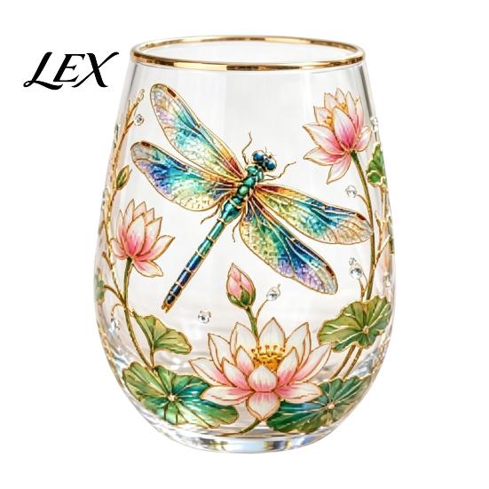 Unique Painted Glass Mug Morning Tea Cup, Hummingbird Flower Pattern Tumbler with Gold Rim, Nature Elegant Edge Cup Themed Glassware for Coffee Juice