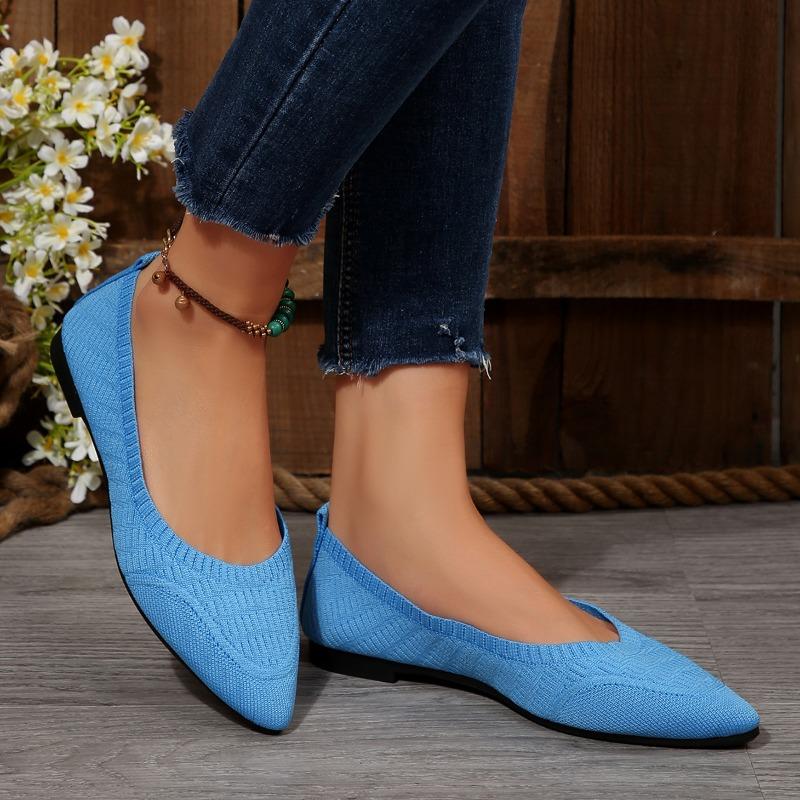 Новые вязаные дышащие неглубокие балетки женские из ткани Flyknit однотонные рабочие туфли лодочки