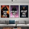 Funny 3 Monkeys Poster Canvas Painting Animal Hear No Evil Quote Walll Art Picture For Modern Living Room Home Decoration